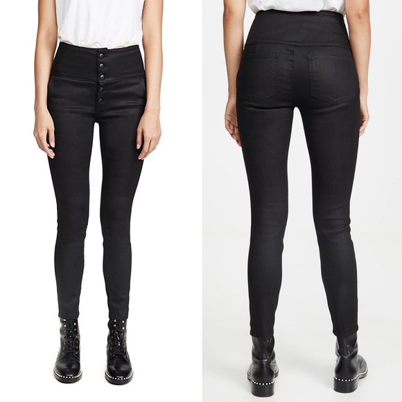 Frame “Tux Noir Band Skinny Jeans” Button Fly US 28 Black High Rise Denim - Picture 2 of 9